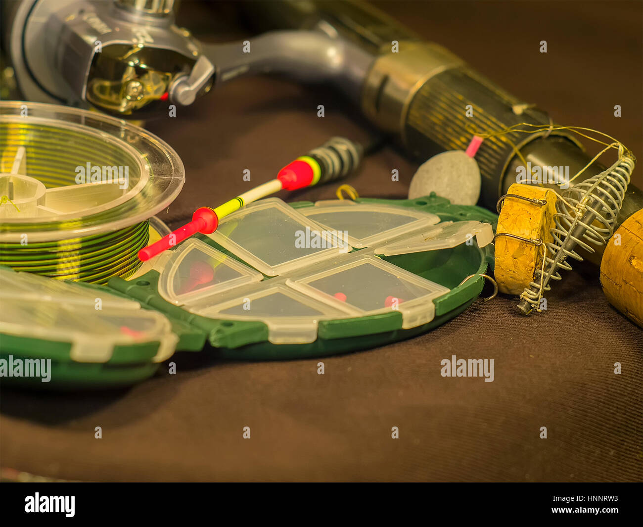The fishing rod, fishing line, float and sinker Stock Photo Alamy