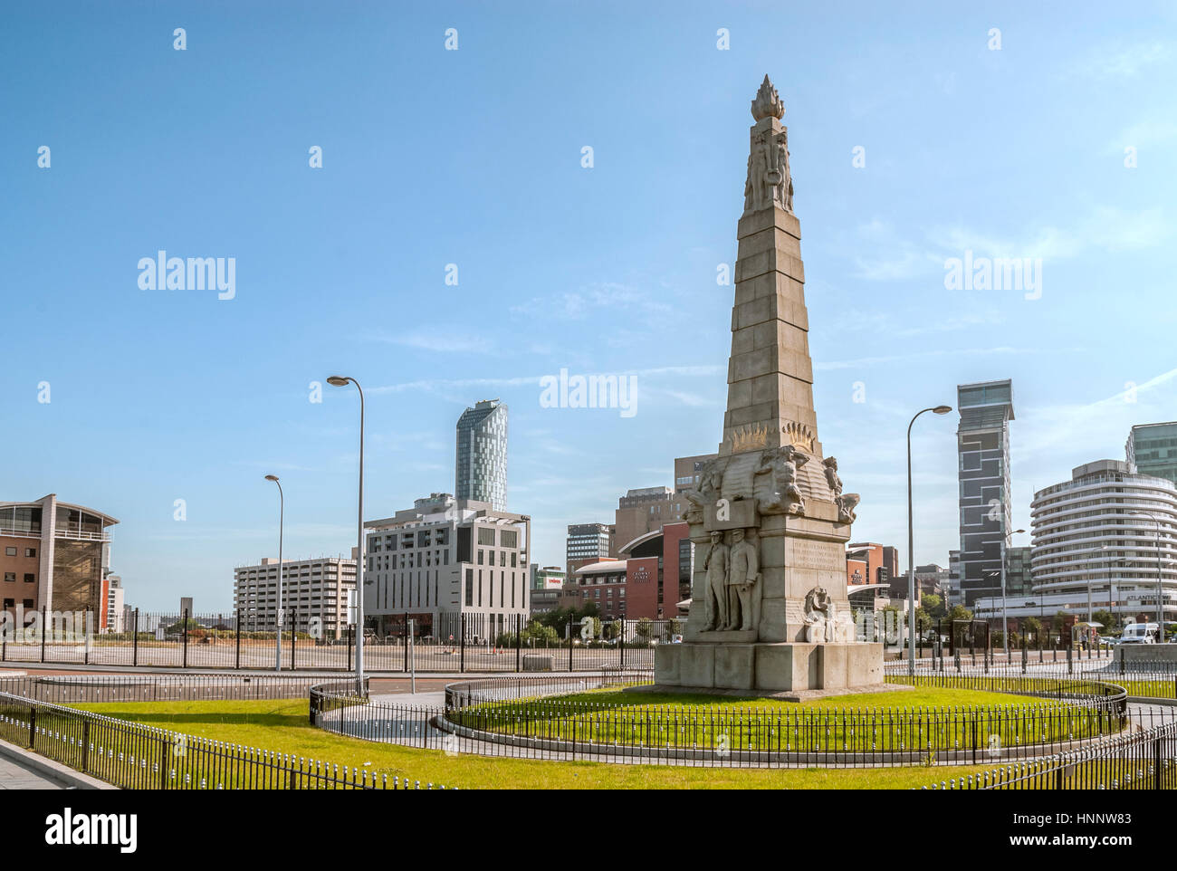 Memorial to the Engine Room Heroes of the Titanic on St. Nicholas Place, at the Pier Head, Liverpool, England Stock Photo
