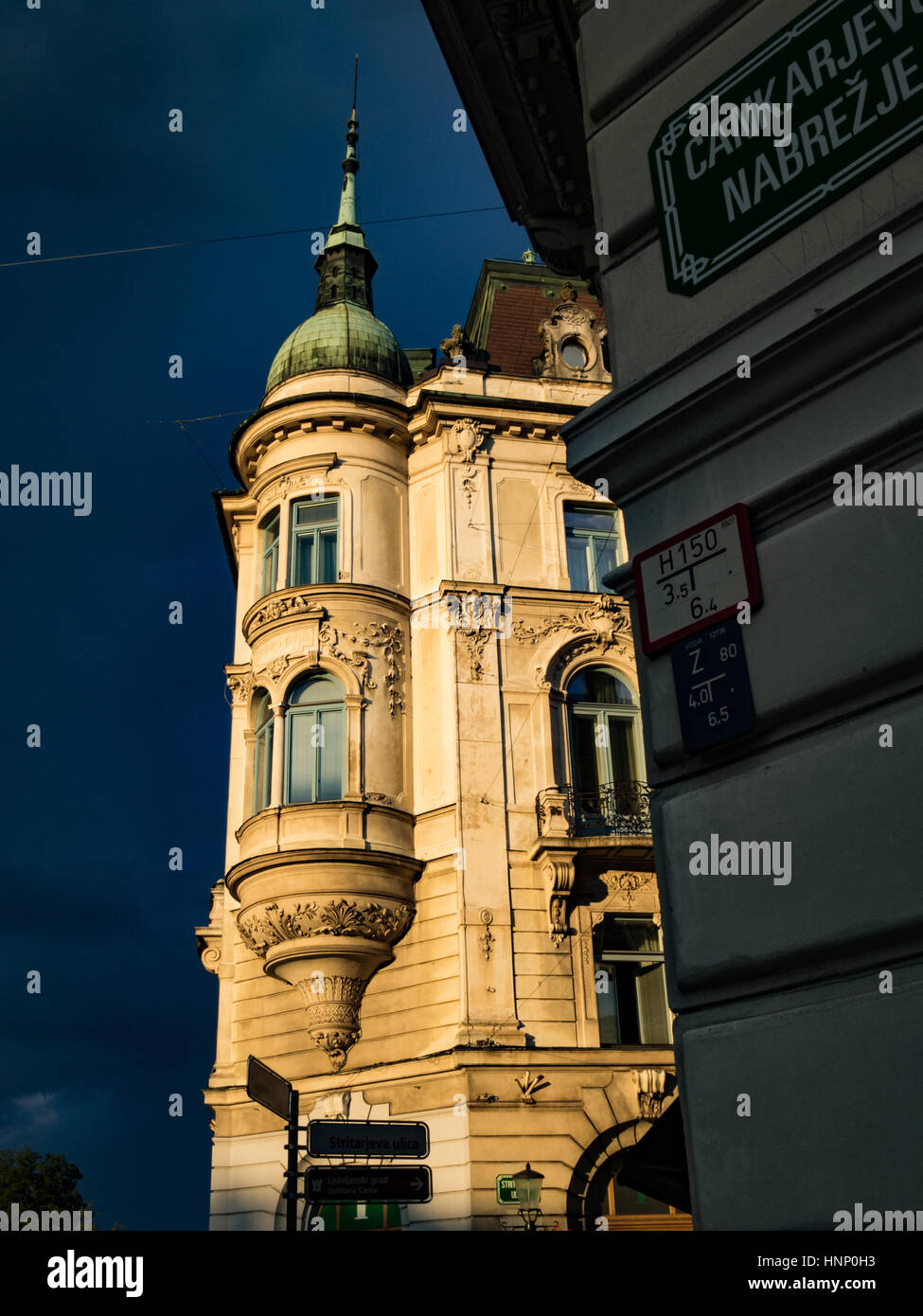 Facade of a building in the Old Town portion of Ljubljana, Slovenia. Stock Photo