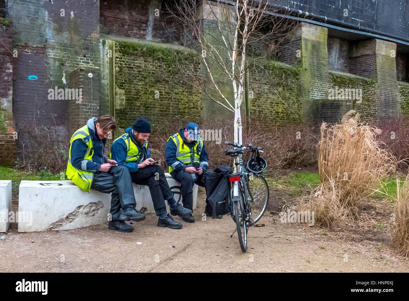 Parking wardens on a break Stock Photo