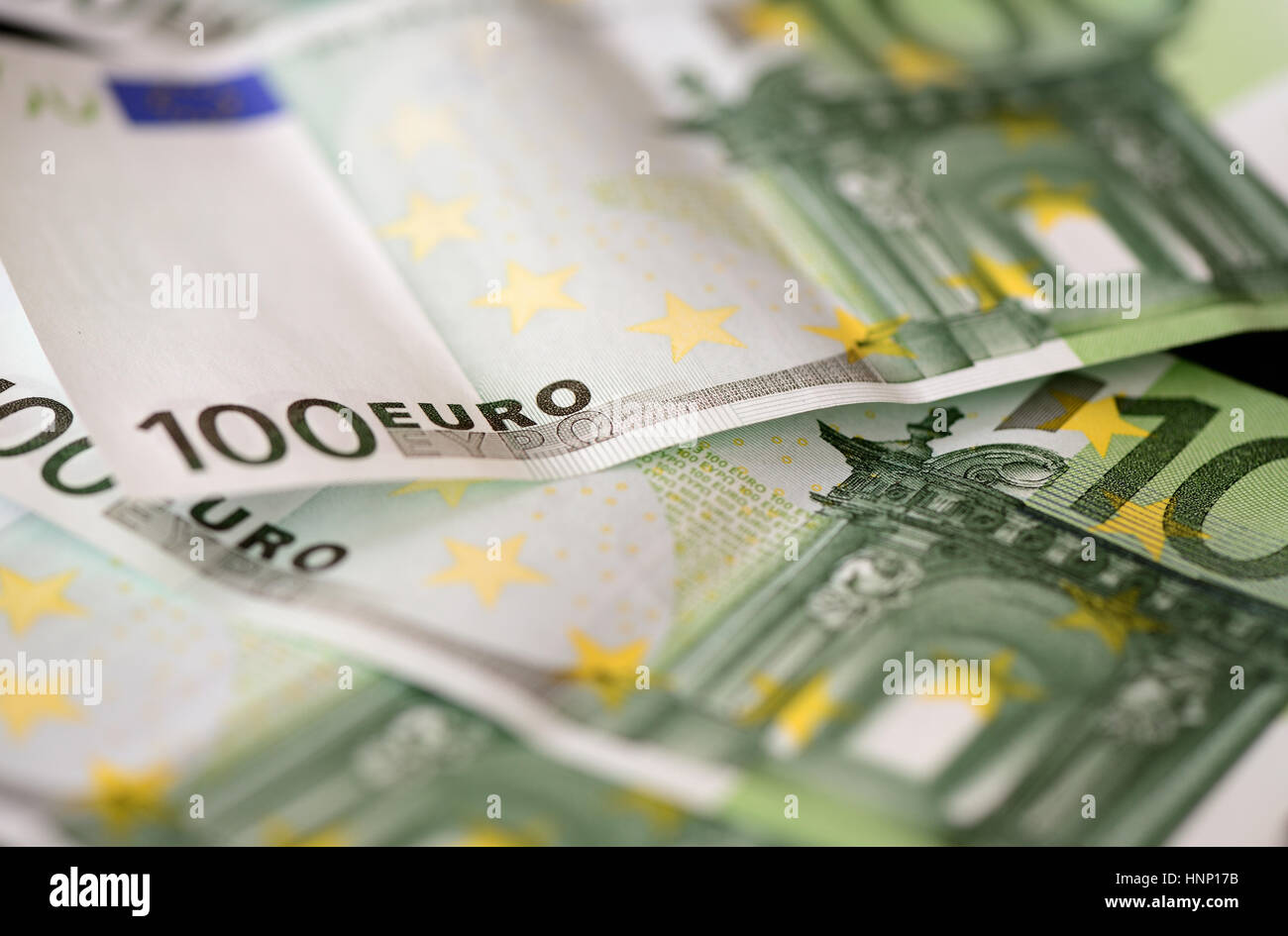 Banknotes in one hundred euros closeup Stock Photo