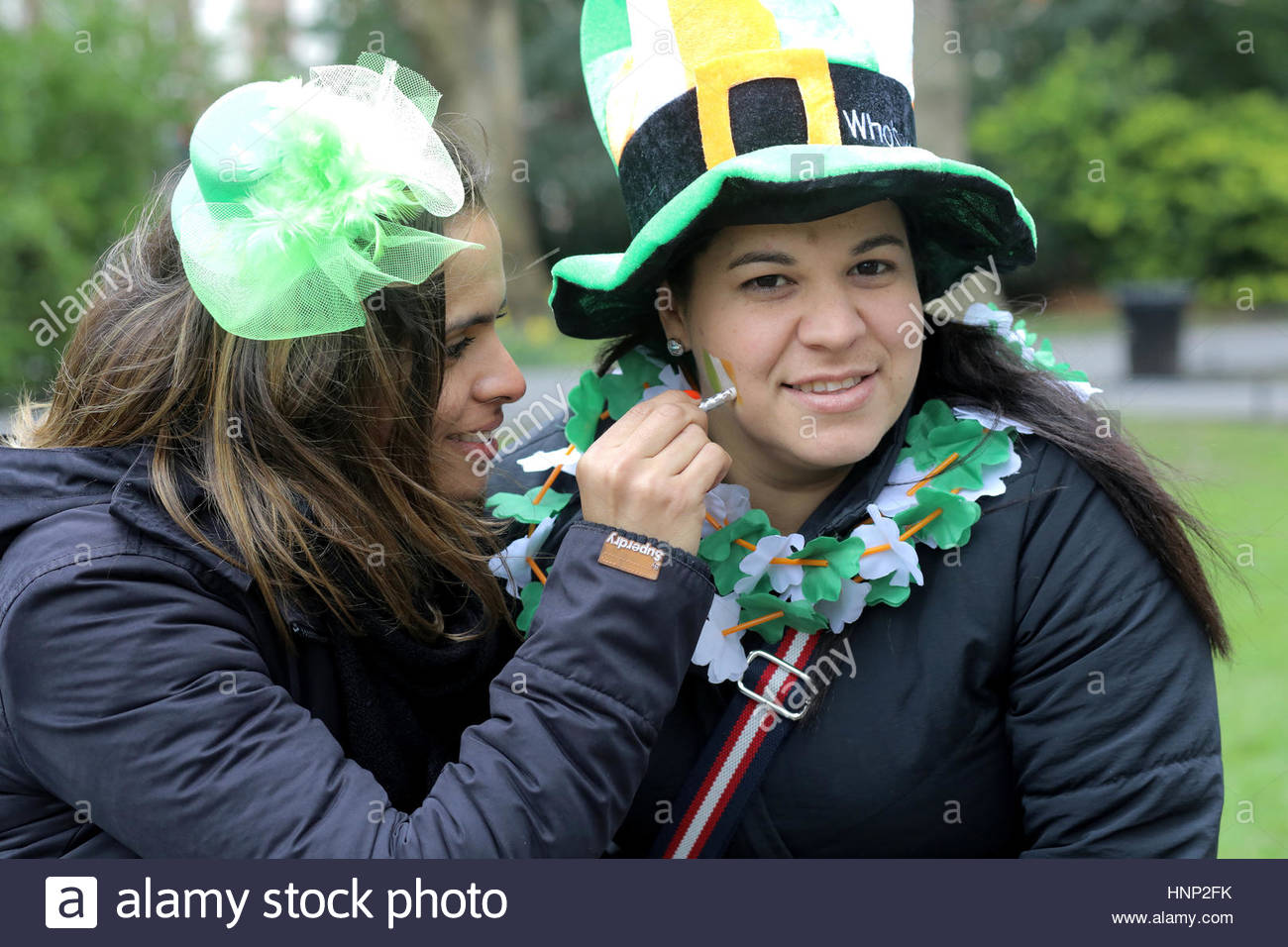 St Patrick's day celebrations in Dublin ireland as the parade starts Stock Photo