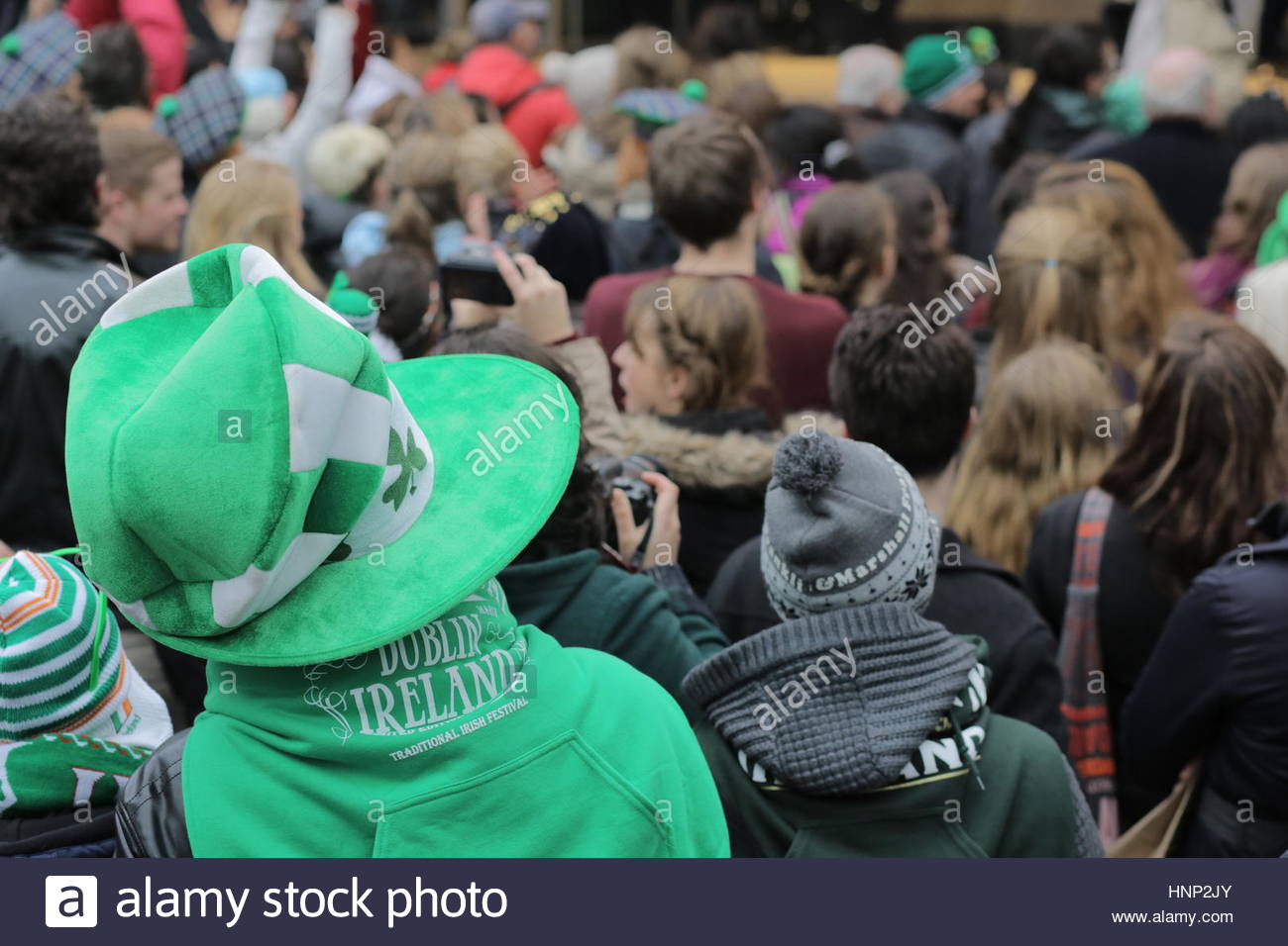 St Patrick's day celebrations in Dublin ireland as the parade starts Stock Photo