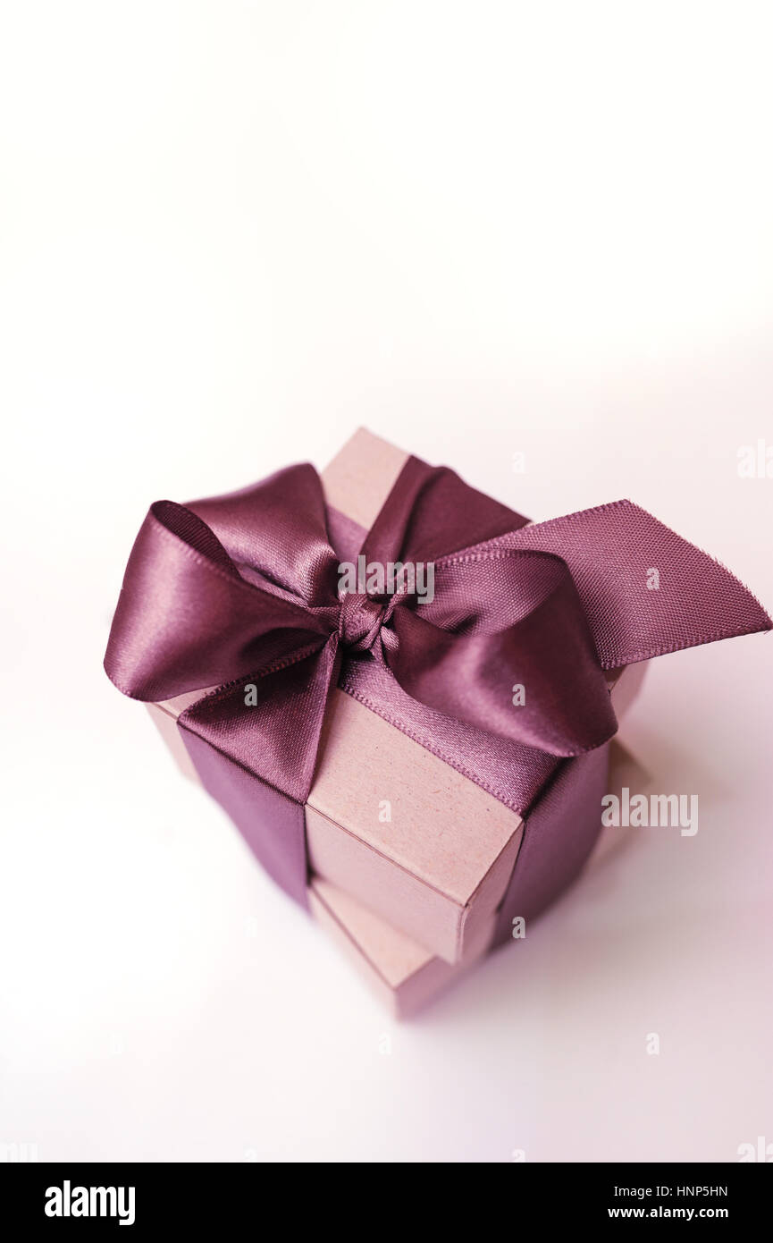 gift box of kraft paper with brown ribbon Stock Photo