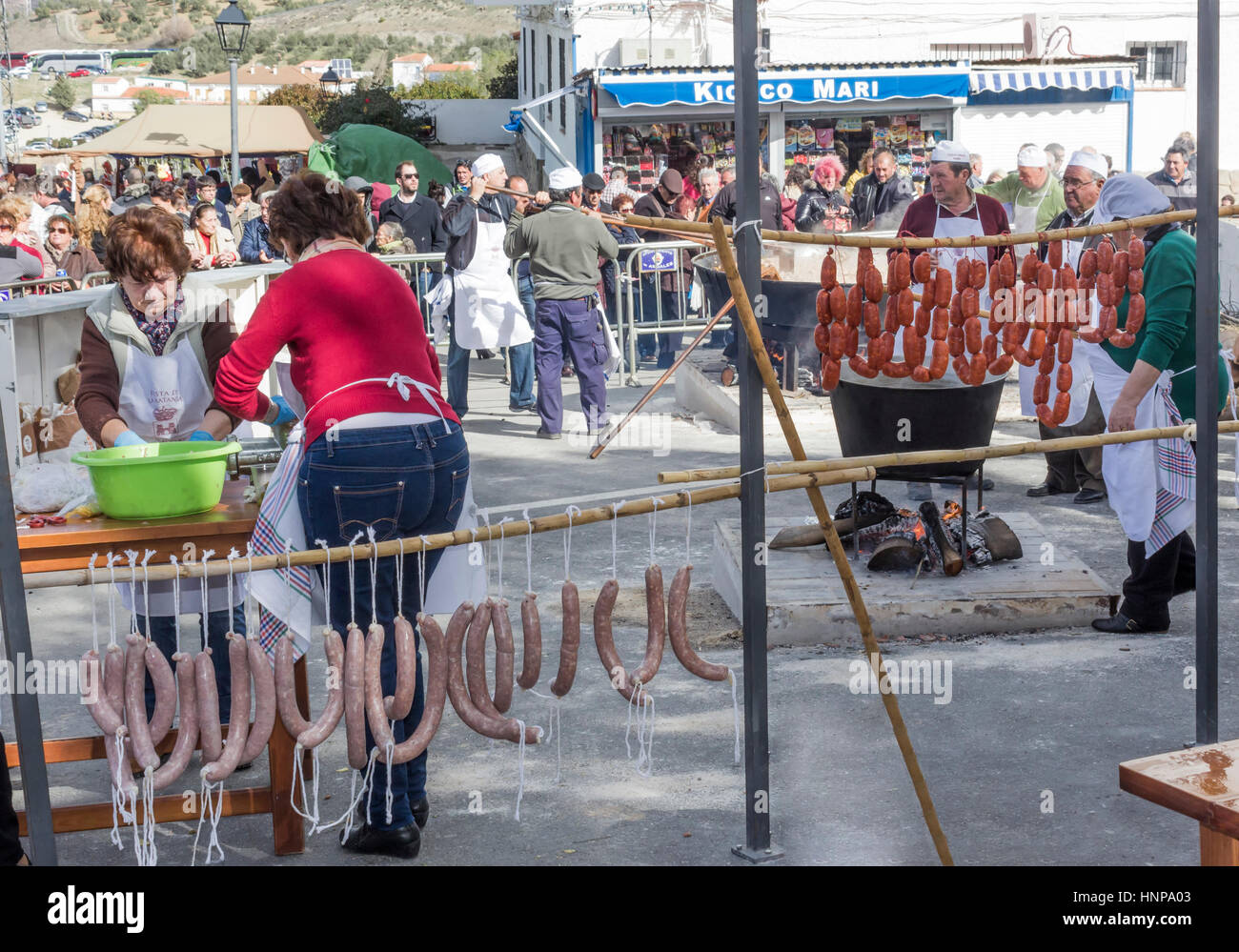 Ardales, Malaga Province, Andalusia, Spain. The annual Dia de la Matanza or Festival of the Slaughter. On this day women and men of the village recrea Stock Photo