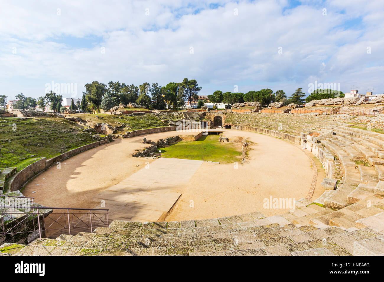 Merida, Badajoz Province, Extremadura, Spain. The Roman amphitheatre. Stock Photo