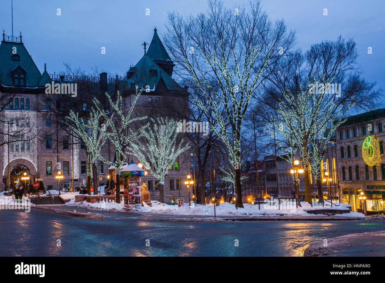 Christmas decorations on the streets, Quebec City, Quebec, Canada Stock Photo