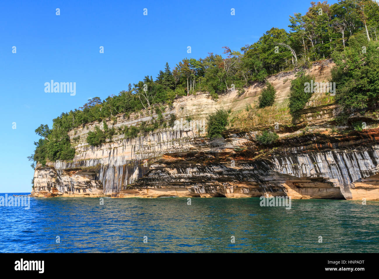 Sandstone cliffs, Lake Superior, Pictured Rocks National Lakeshore, Michigan, USA Stock Photo