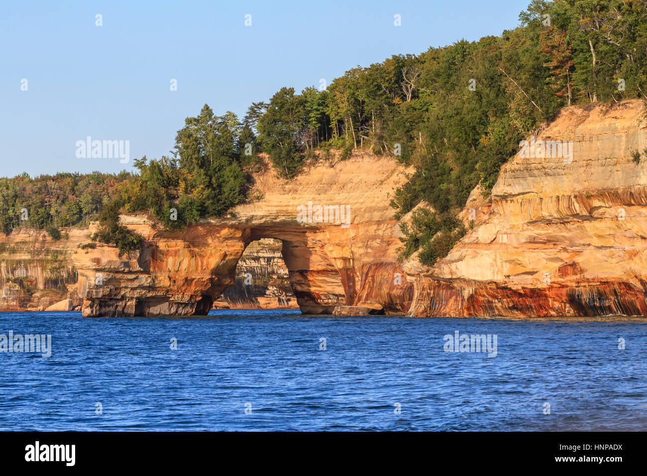 Sandstone cliffs, Lake Superior, Pictured Rocks National Lakeshore, Michigan, USA Stock Photo