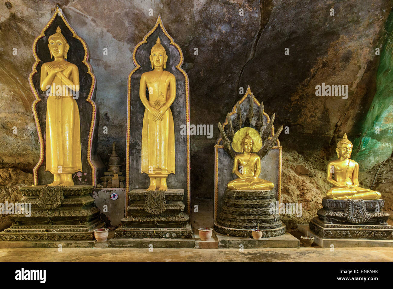 Buddha statues, Wat Bang Riang, Buddhist temple complex, Phang-Nga, Thailand Stock Photo