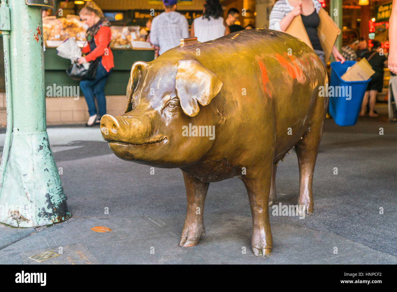 bronze pig at pike place market,Seattle,Washington,usa. for editorial
