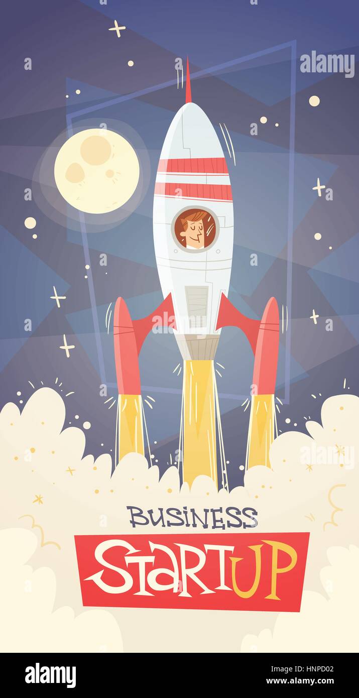 Rocket Fly Sky Business Man Startup Success Concept Stock Vector Image ...