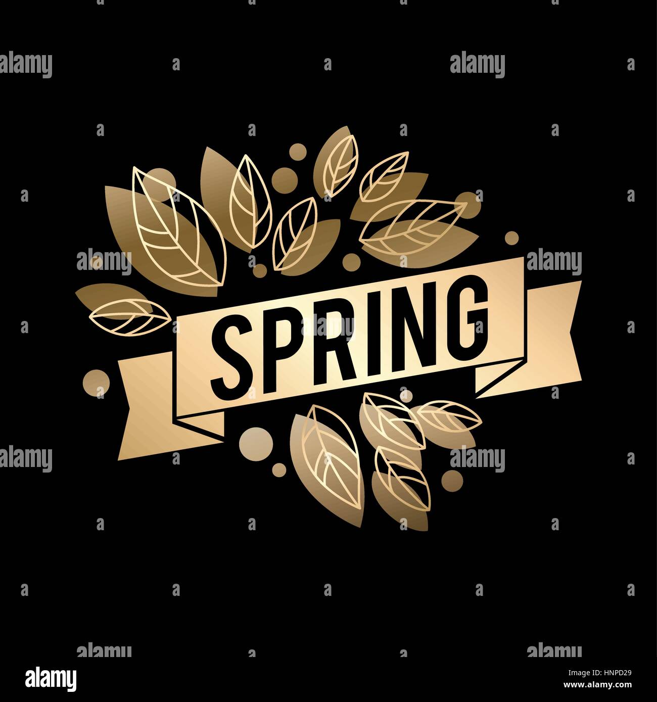 Gold Color Spring Shape Golden spring design. Vector illustration. Big spring sale. Gold leaves ...