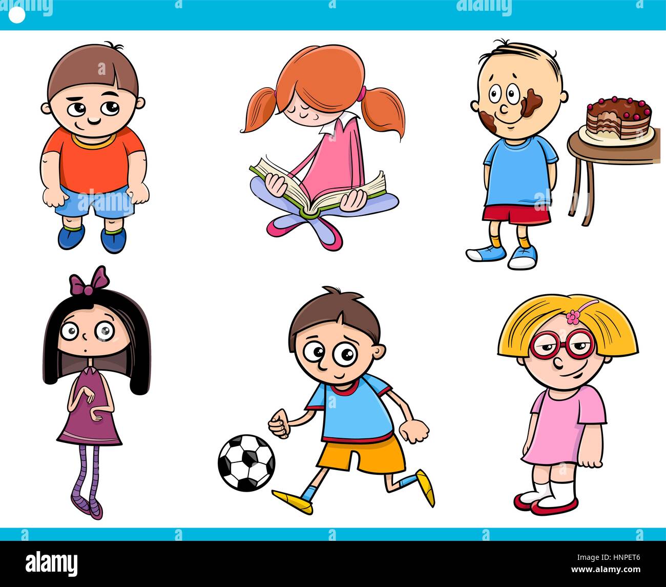 Cartoon illustration of school age children characters set stock vector