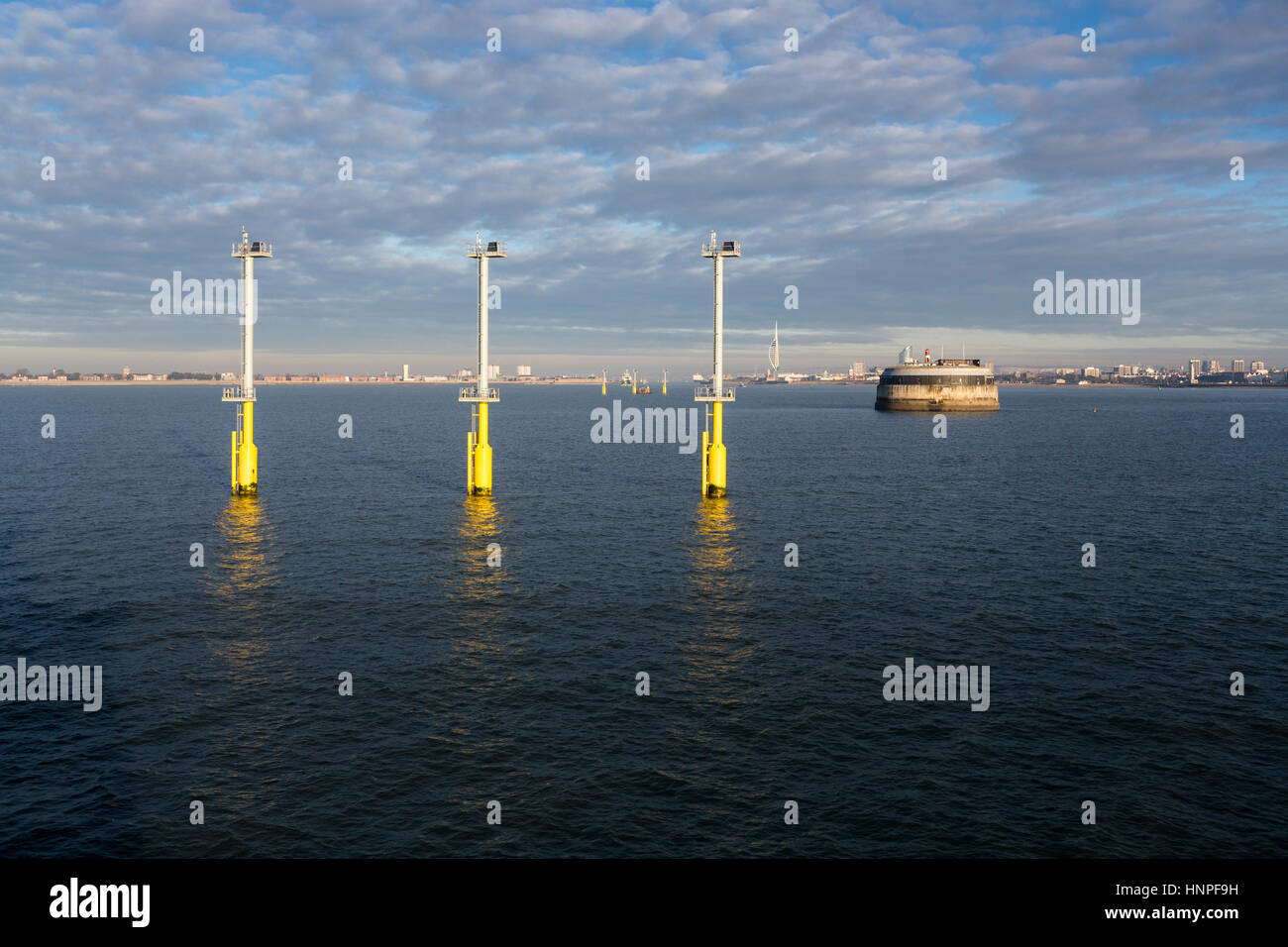 Navigation lights at entrance to Portsmouth Harbour in readiness for
