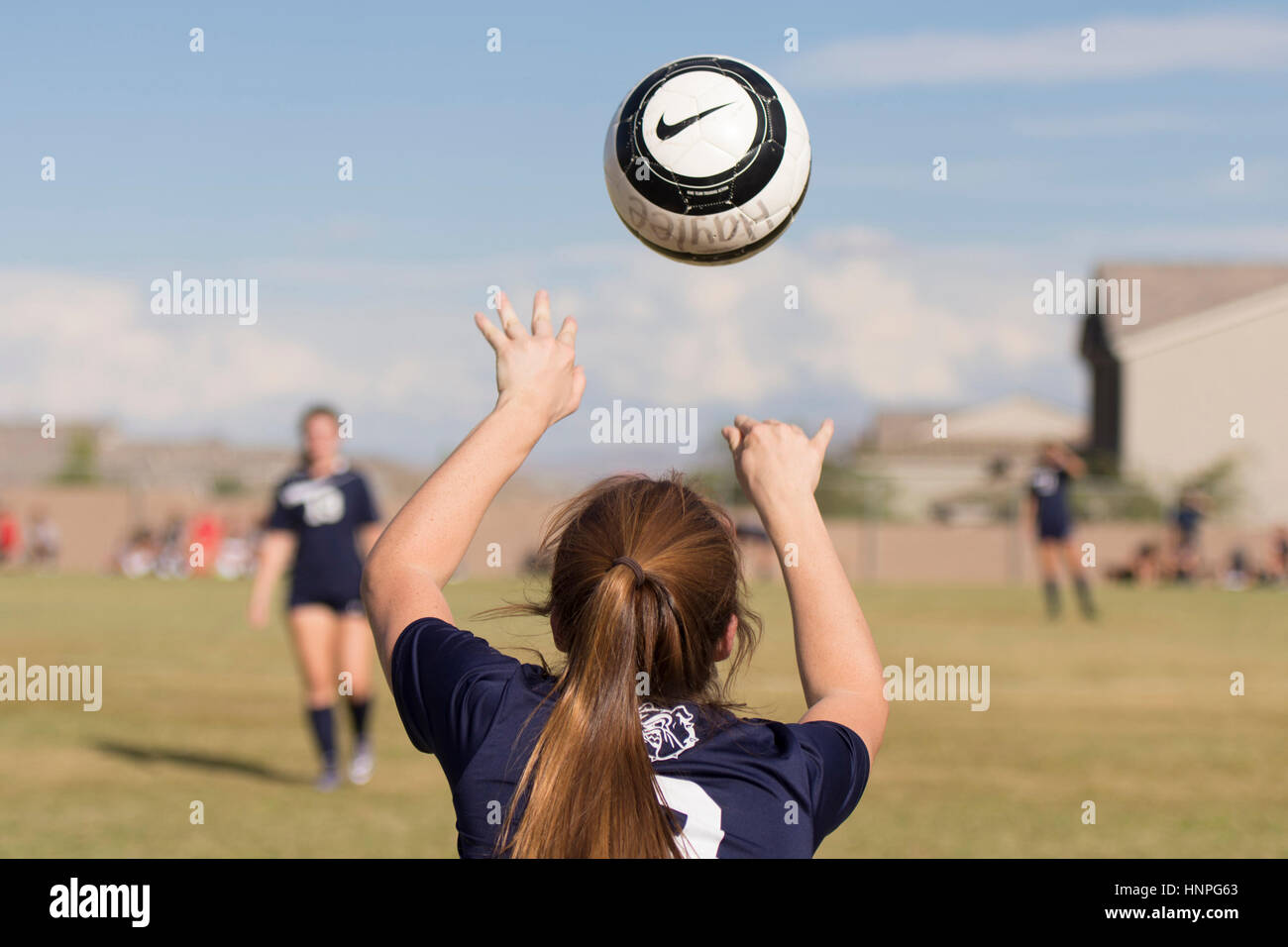 Girls high school soccer game Stock Photo Alamy