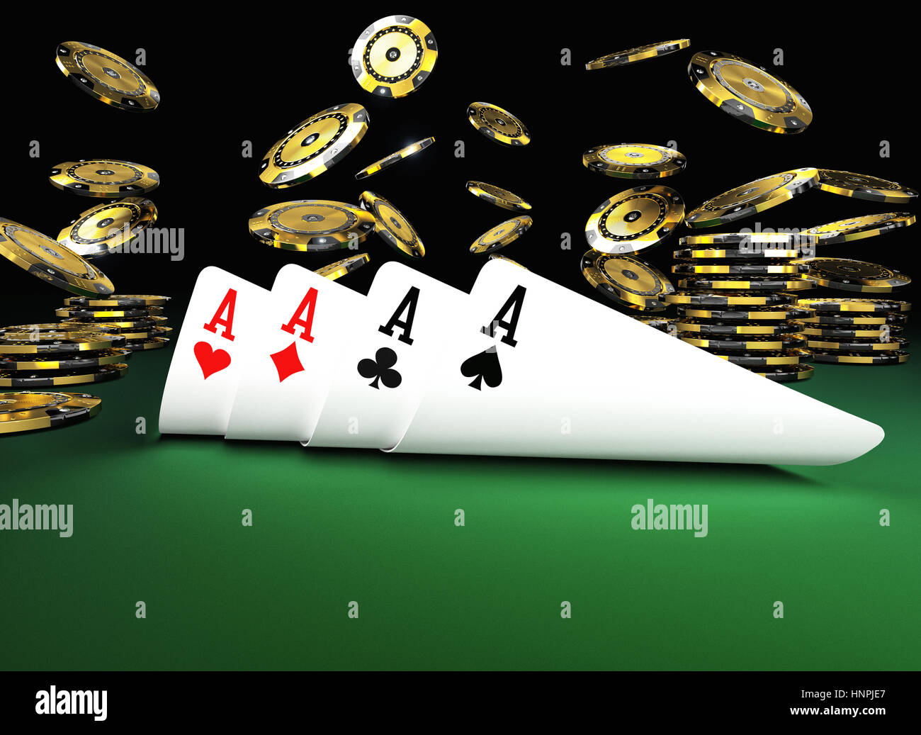 poker card on green table 3d rendering image Stock Photo