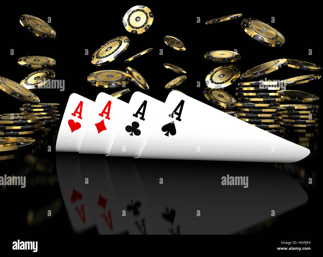 poker card on black table 3d rendering image Stock Photo