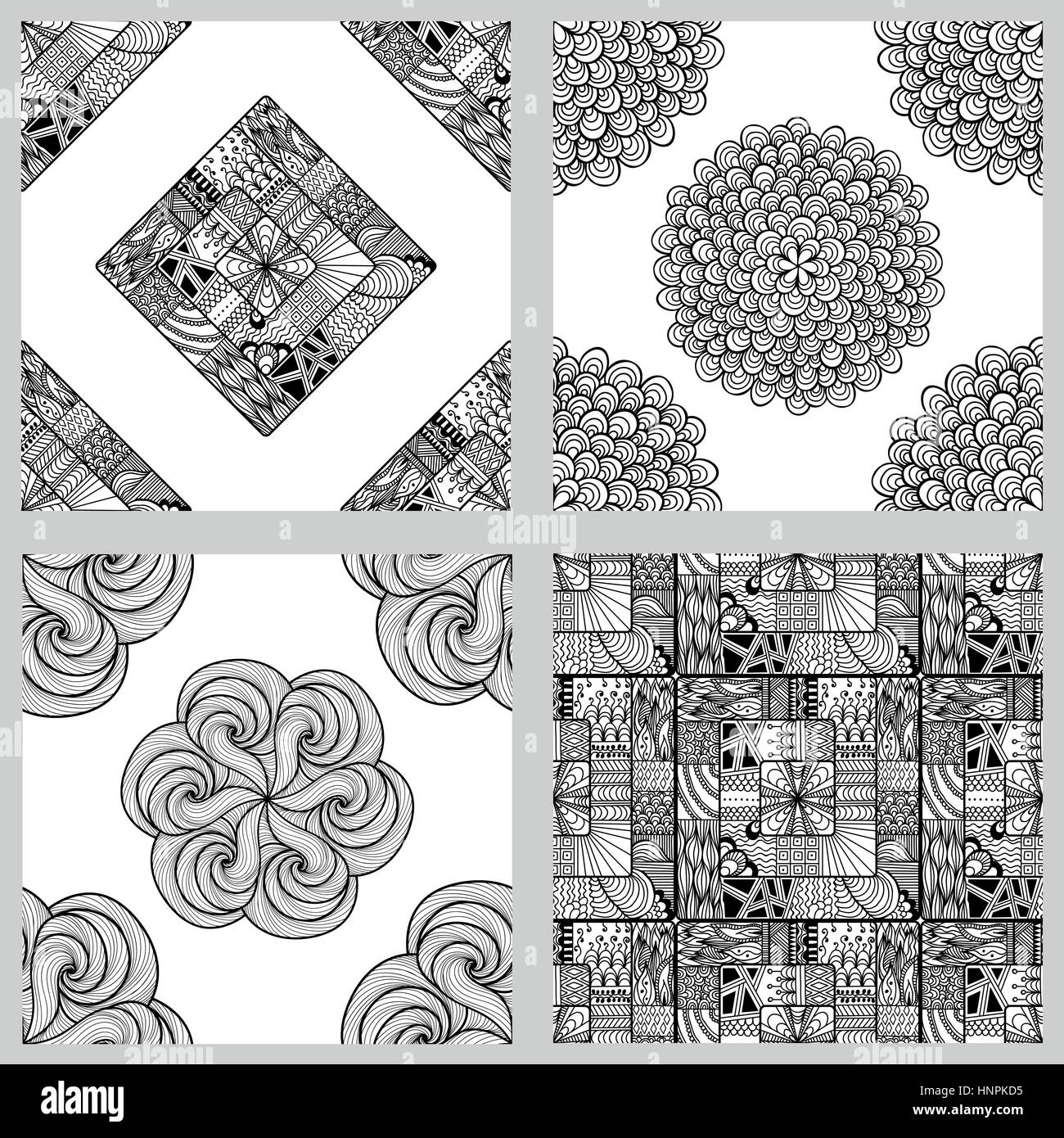 Set of Mandala Seamless Patterns. Black and white round ornament ...
