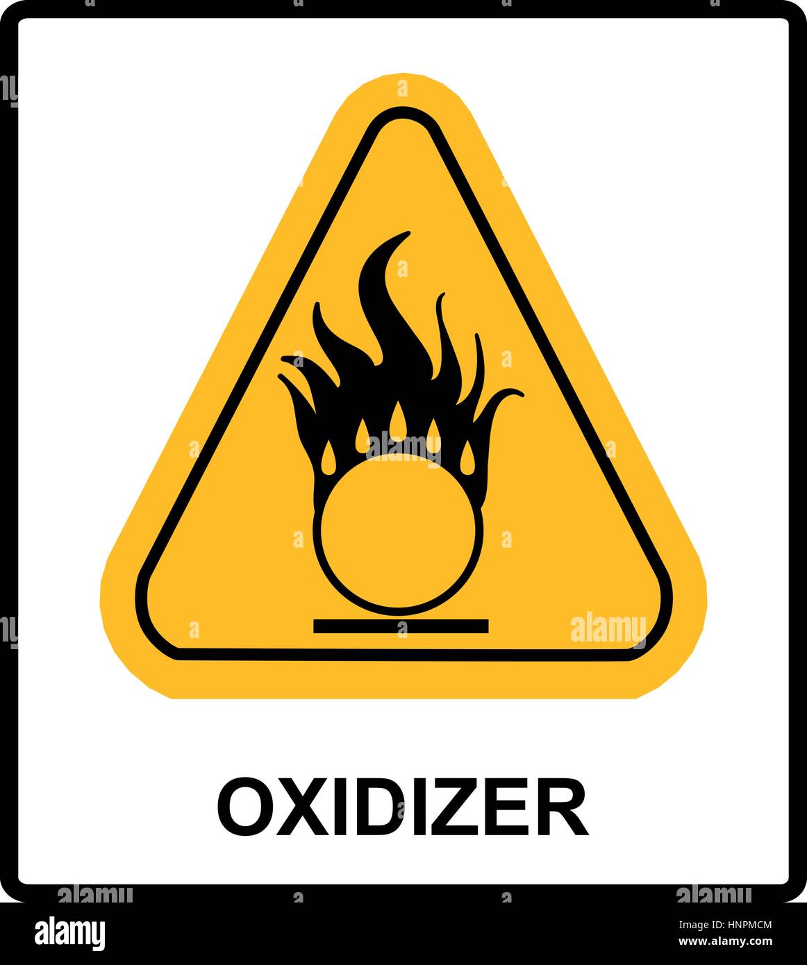 Oxidizing warning symbol in yellow triangle Information sticker for public places Vector illustration Stock Vector