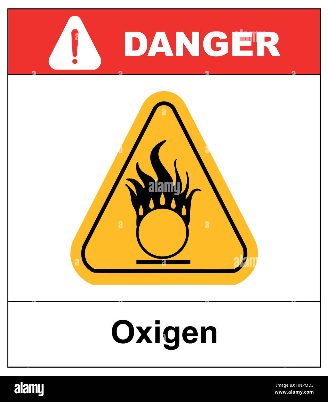 Oxidizing warning symbol in yellow triangle Information sticker for public places Vector illustration Danger banner Stock Vector