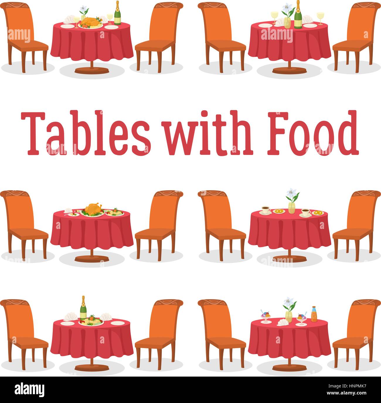 Set of Tables with Food Stock Vector