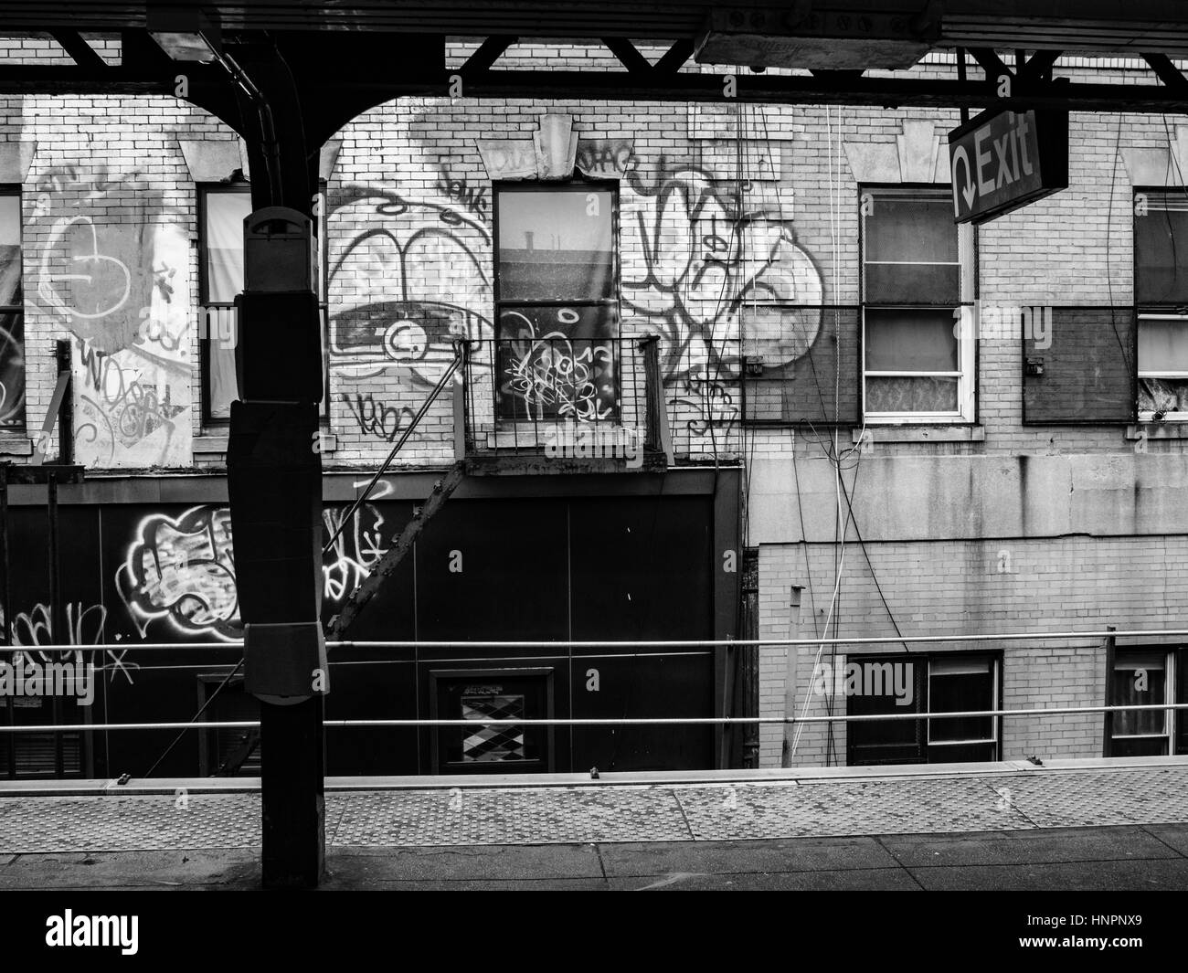 New York Subway System. Graffiti platform in Brooklyn. Stock Photo