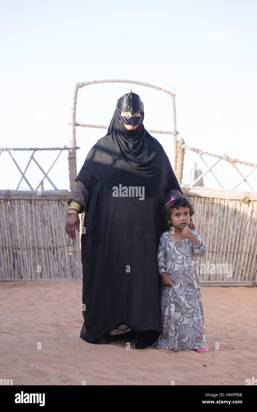 Bedouin family in Wahiba Sands, Oman, Middle East, Asia Stock Photo