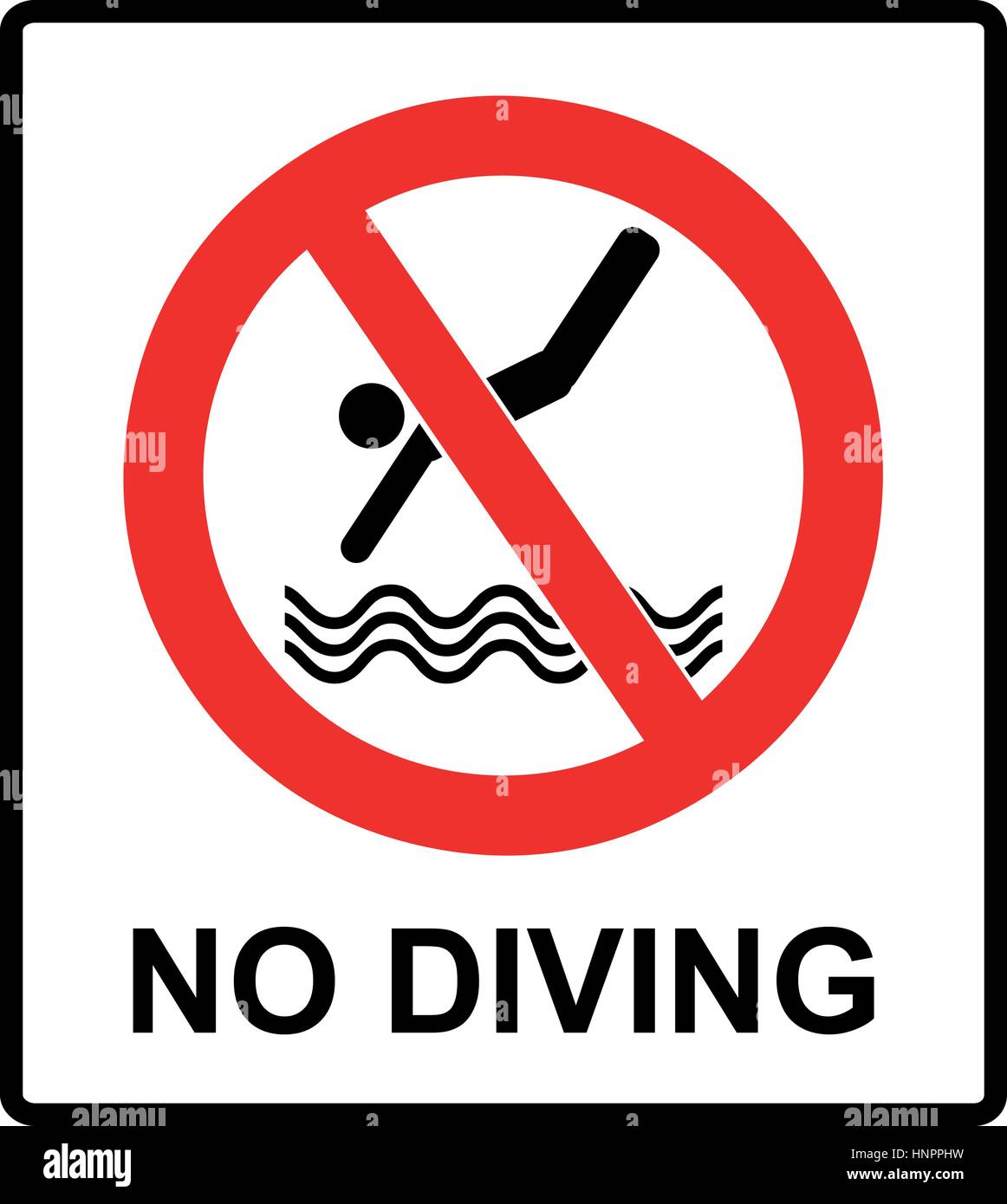 No diving sign. Vector prohibition symbol isolated on white in red