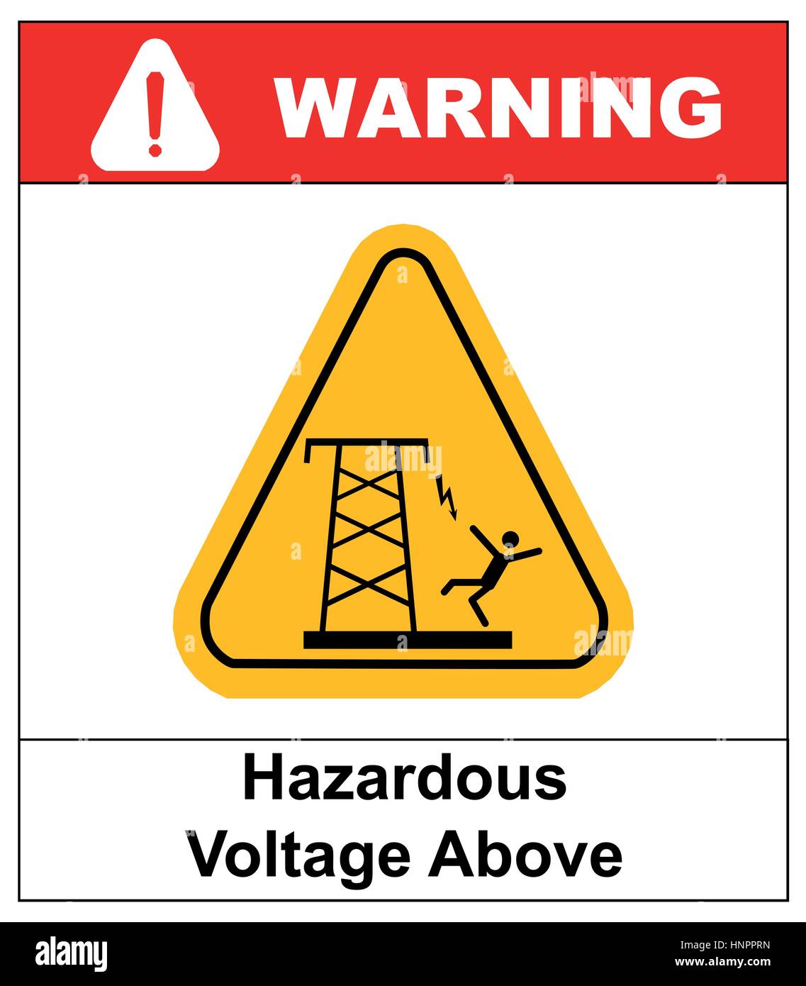 Hazardous voltage above. Overhead power lines or electrical safety sign