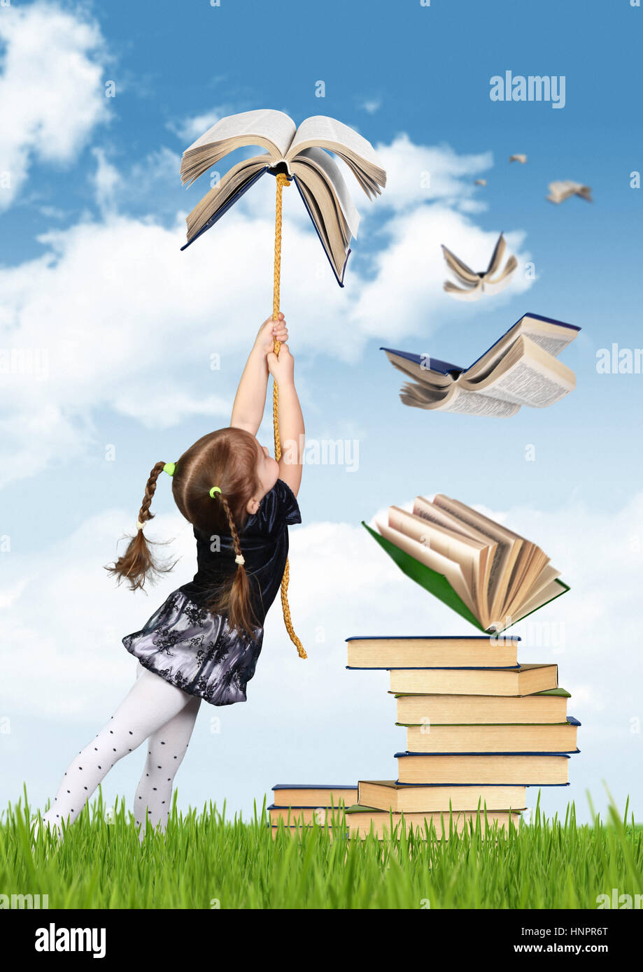 Education concept , child girl fly on book Stock Photo: 133881520 ...