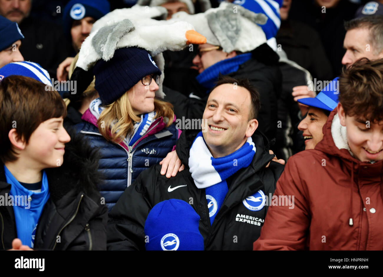 Brighton Football Club chairman Tony Bloom amongst the fans during the Sky Bet Championship match between Brentford and Brighton and Hove Albion at Griffin Park in London. February 5, 2017. Simon  Dack / Telephoto Images Stock Photo