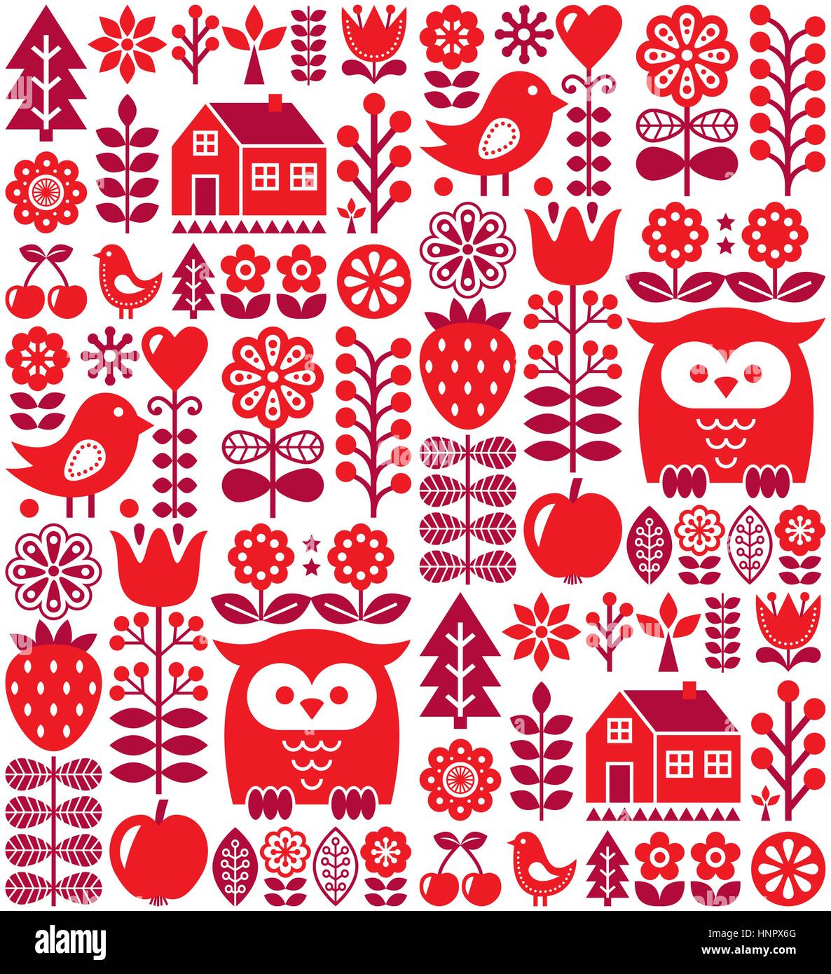 Scandinavian Seamless Pattern Red Finnish Folk Art Nordic Style