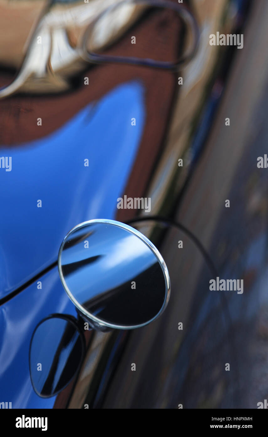 Rearview mirror of a classic car Stock Photo Alamy