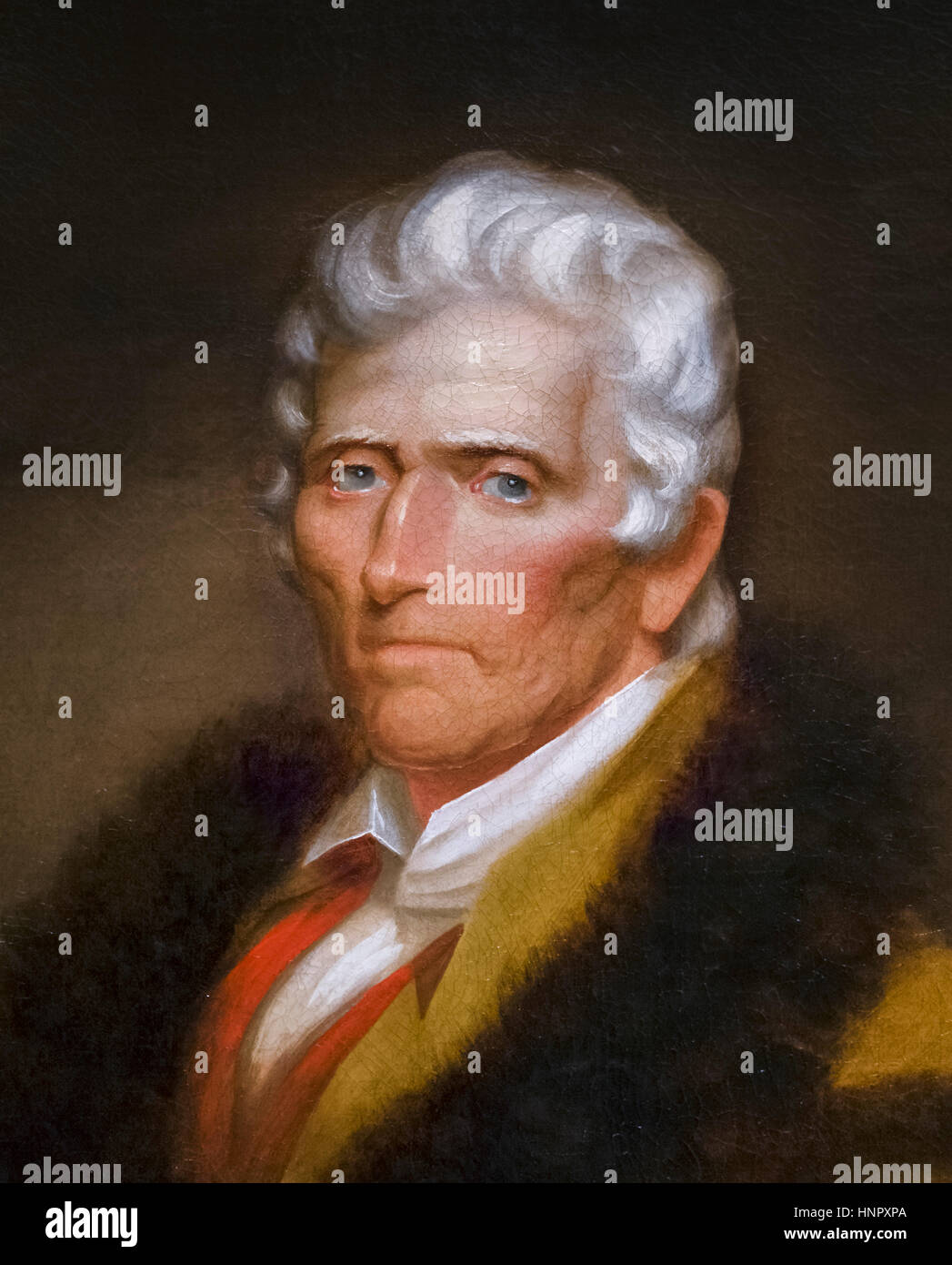 Daniel Boone (1734-1820), portrait by Chester Harding, oil on canvas, 1820. Daniel Boone was a famous American pioneer and frontiersman who became a folk hero in the United States Stock Photo