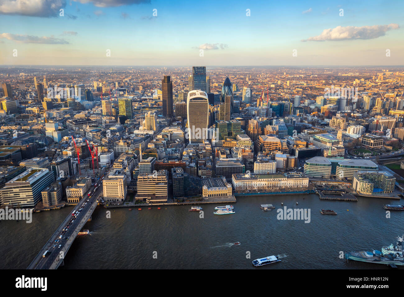 London, England - Aerial skyline view of the city of London at sunset ...