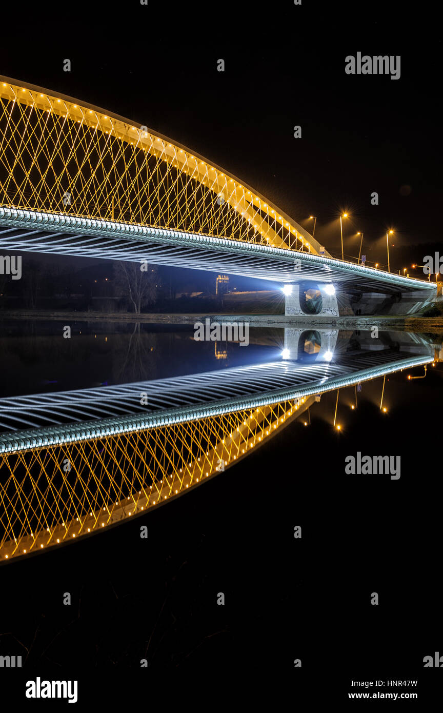 Troja Bridge in Prague. Beautiful night cityscape view Stock Photo