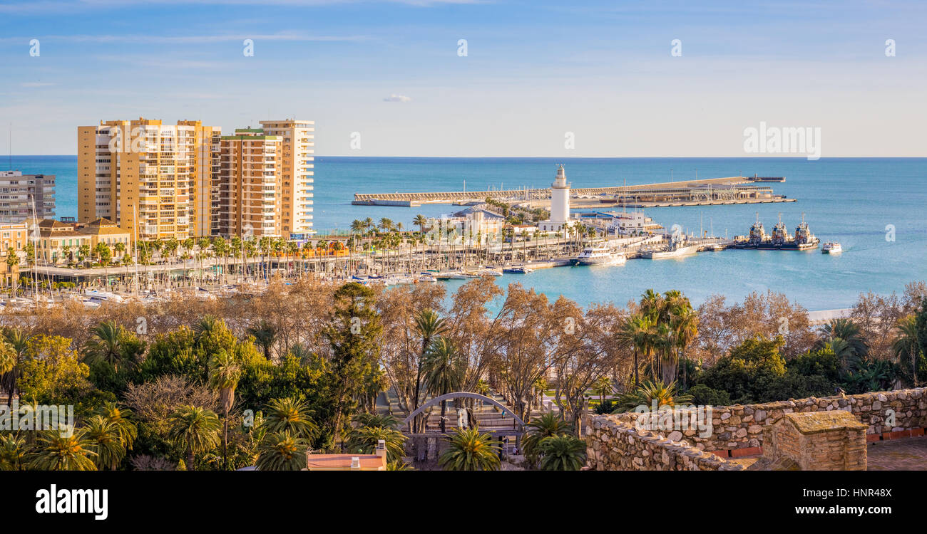 Malaga, Spain, is one of the most dynamics cities in south Europe. It  is a modern city with museums, restaurants, entertainment, and beaches. Stock Photo