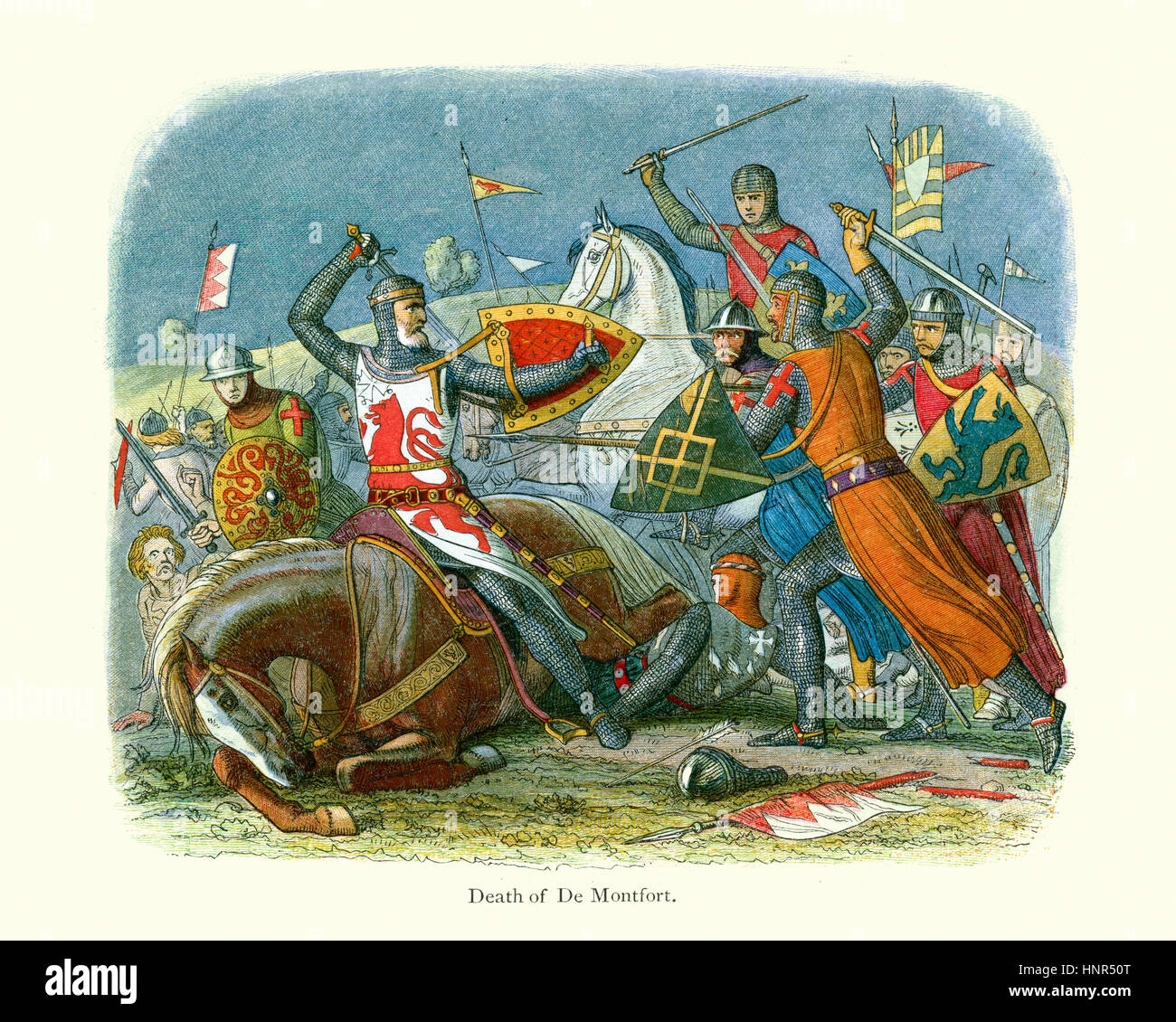 Vintage colour lithograph from 1864 showing Henry III of England during the Second Barons' War of 1263-4, and subsequently became de facto ruler Stock Photo