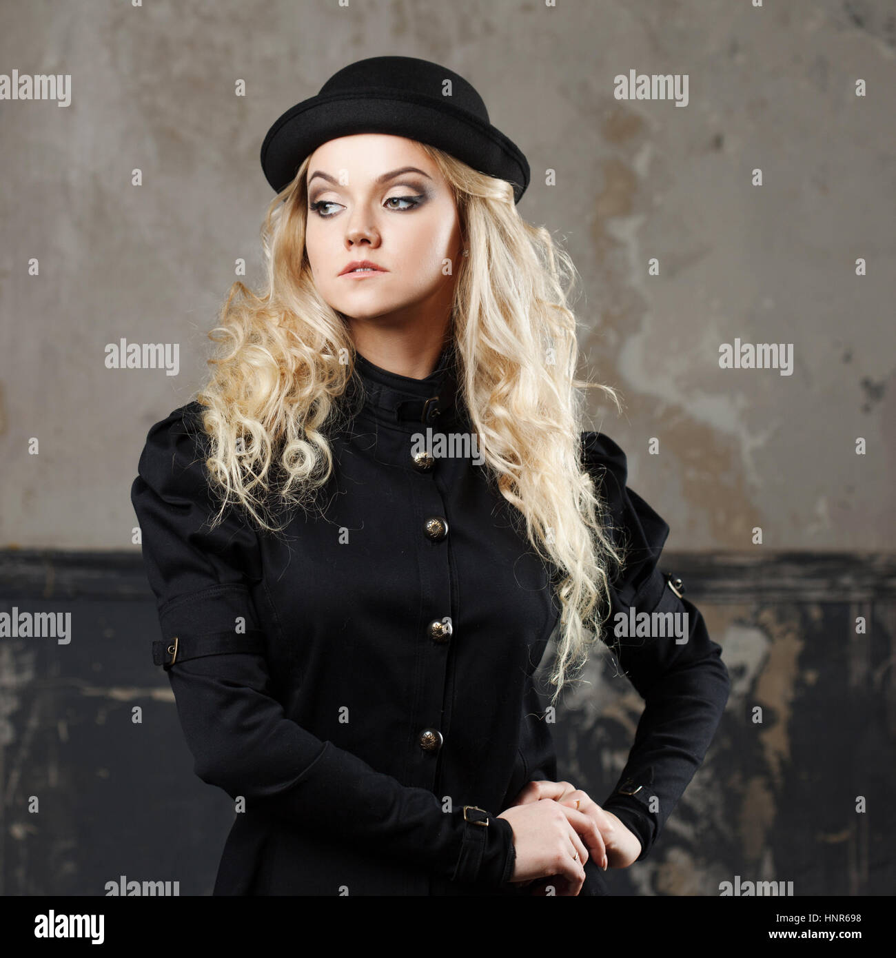 Portrait Of A Beautiful Steampunk Woman Over Vintage Background