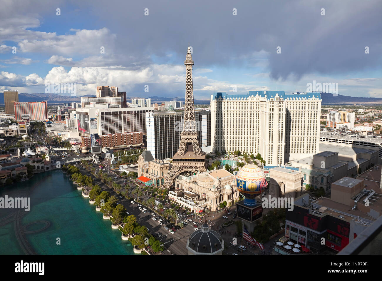Las Vegas, Nevada, USA - October 6, 2011: Night time lights at the faux Eiffel Tower at the Paris resort on the Las Vegas strip in southern Nevada. Stock Photo