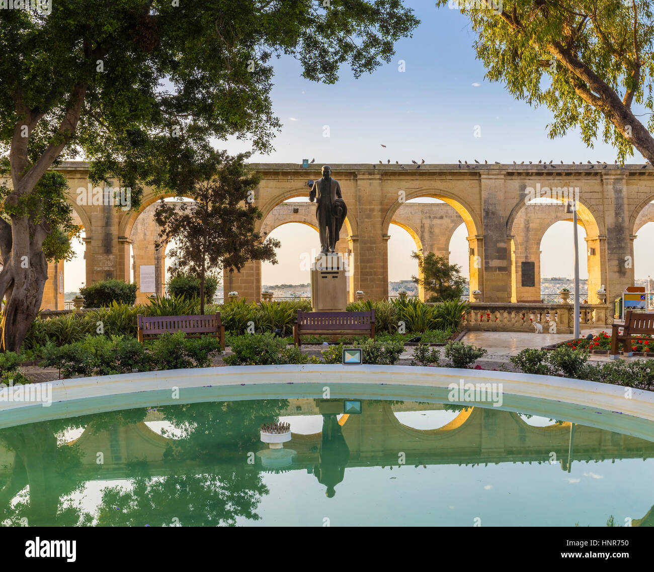 Valletta, Malta - Upper Barrakka Gardens early in the morning with ...