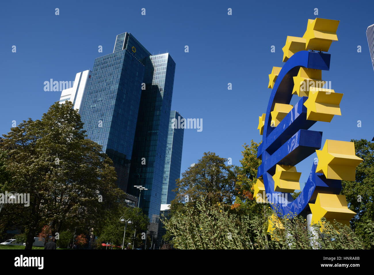 Frankfurt Germany October 1 2015 Euro Symbol With Bank Stock