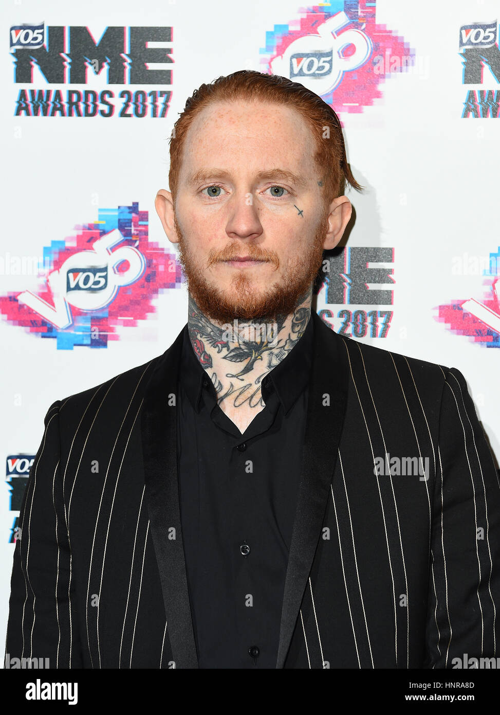 Frank Carter from Frank Carter & The Rattlesnakes arriving for the VO5 NME Awards 2017 held at the O2 Brixton Academy, London. PRESS ASSOCIATION Photo. Picture date: Wednesday February 15, 2017. See PA Story SHOWBIZ NME. Photo credit should read: Matt Crossick/PA Wire Stock Photo