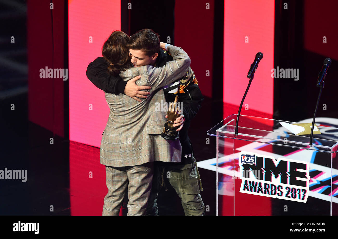 Christine and the Queens collects her award for Best International Female Artist from Martin Garrix during the VO5 NME Awards 2017 held at the O2 Brixton Academy, London. Stock Photo