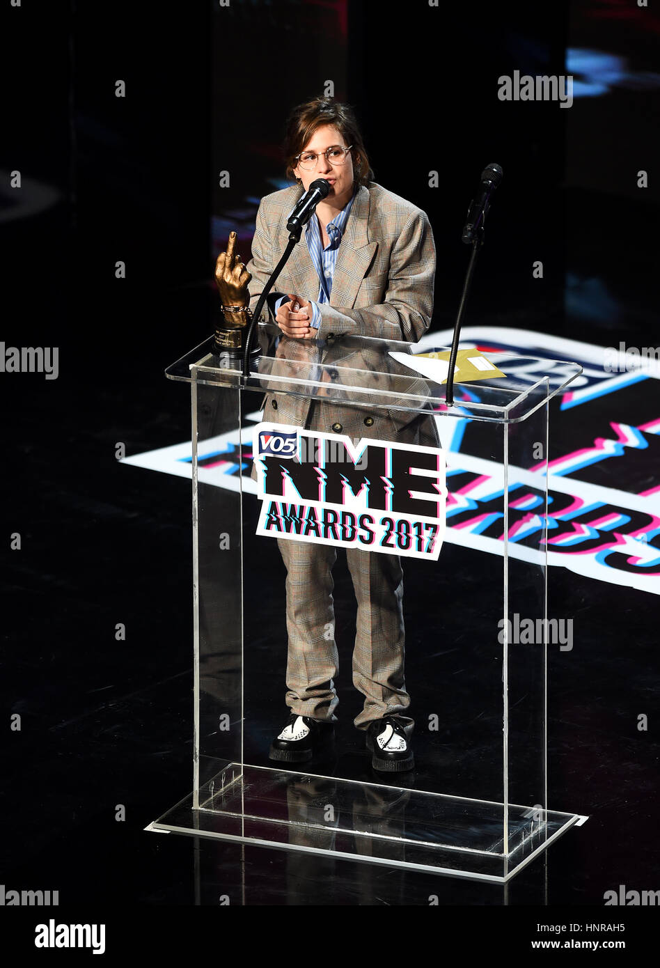 Christine and the Queens collects her award for Best International Female Artist during the VO5 NME Awards 2017 held at the O2 Brixton Academy, London. Stock Photo