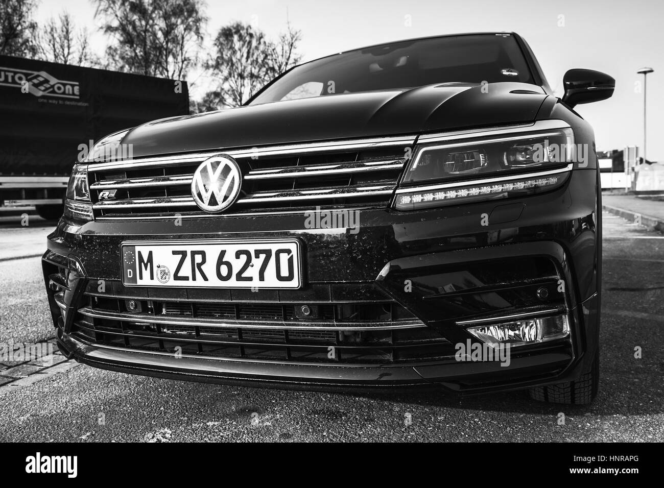 Hamburg, Germany - February 10, 2017: Outdoor photo of new generation Volkswagen Tiguan, R-Line. Compact crossover vehicle by German automaker Volkswa Stock Photo