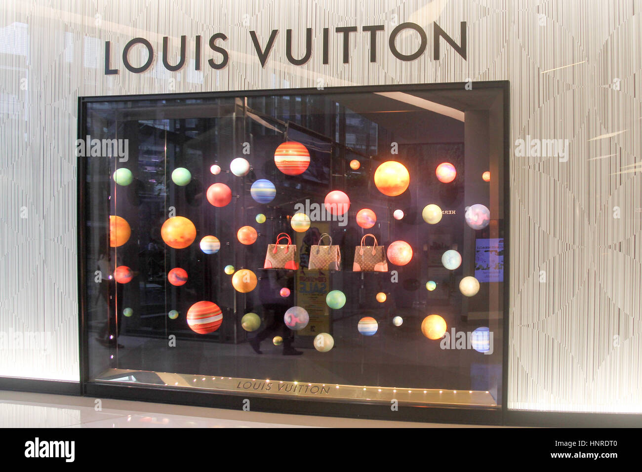 Louis Vuitton store window in mall in Bangkok, Thailand Stock