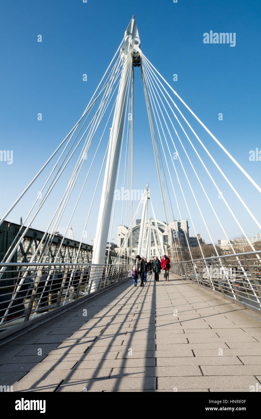 Golden Jubilee Bridge crosses the River Thames in London, UK. Stock Photo