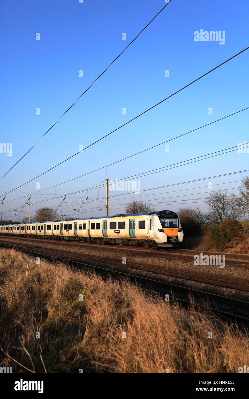 British Rail Class 700 022 (700/0, Unit Number 700022) Siemens Desiro City  Electric Multiple Unit (EMU) train. At London St Pancras International  station, on Govia Thameslink Railway (GTR) Thameslink service 9P59, the